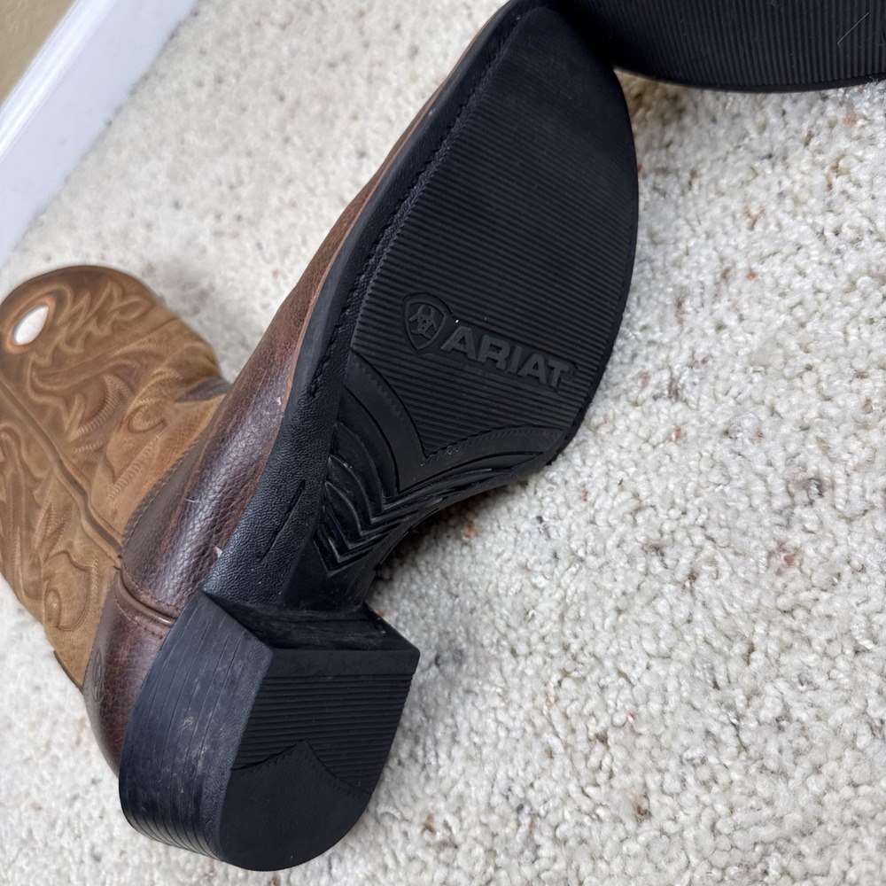 Ariat Cowboy Boots Brown Leather Square Toe Mens 10.5 D Style 10014025 EUC - Picture 8 of 9